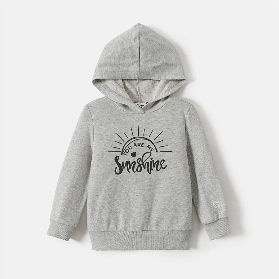 Go-Neat Water Repellent and Stain Resistant Family Matching Sun & Letter Print Grey Long-sleeve Hoodies Light Grey image 2