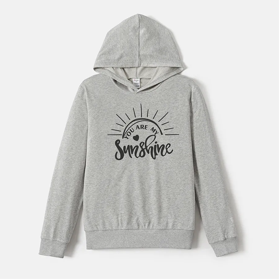 Go-Neat Water Repellent and Stain Resistant Family Matching Sun & Letter Print Grey Long-sleeve Hoodies Light Grey image 4