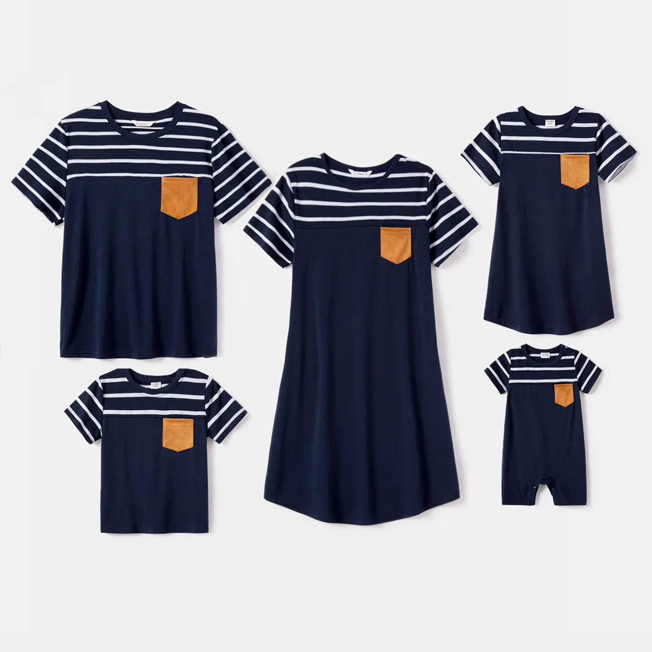 Family Matching Striped Spliced Dresses and Short-sleeve T-shirts Sets Blue big image 1