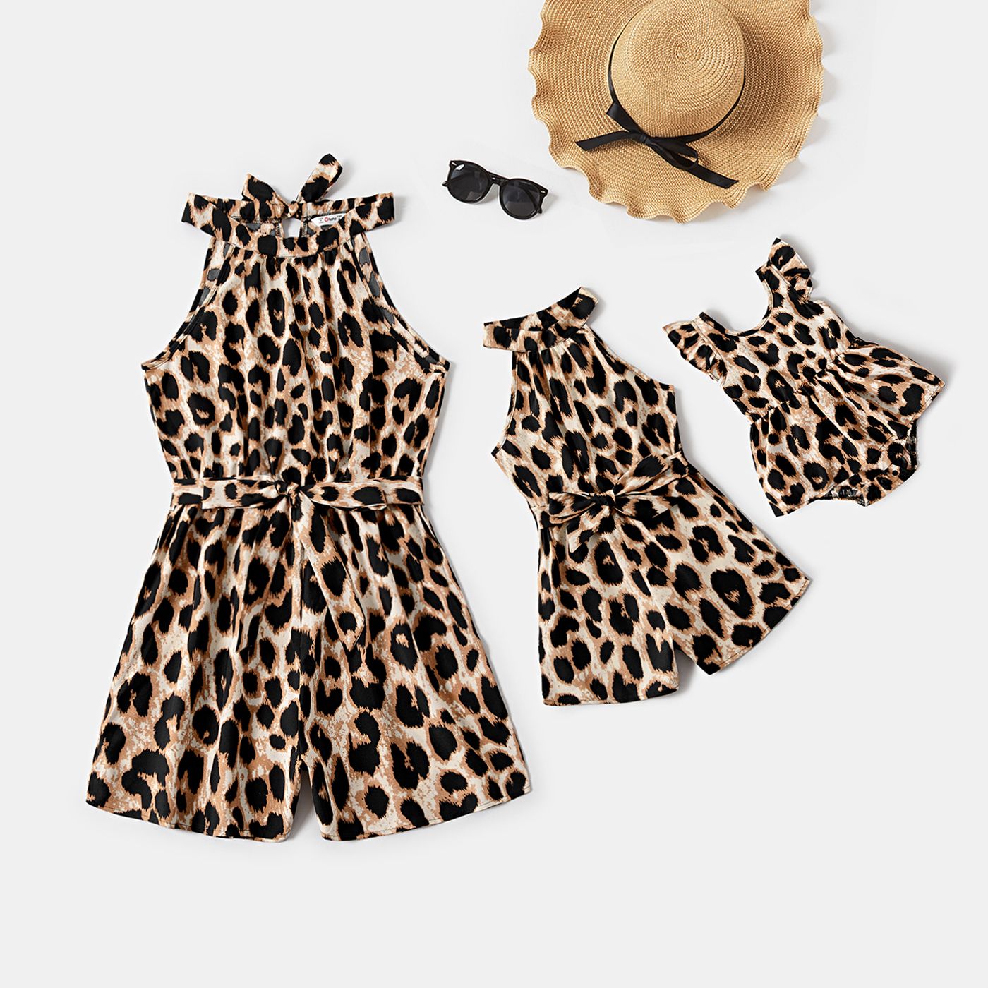 

Mommy and Me Leopard Print Halter Neck Belted Romper