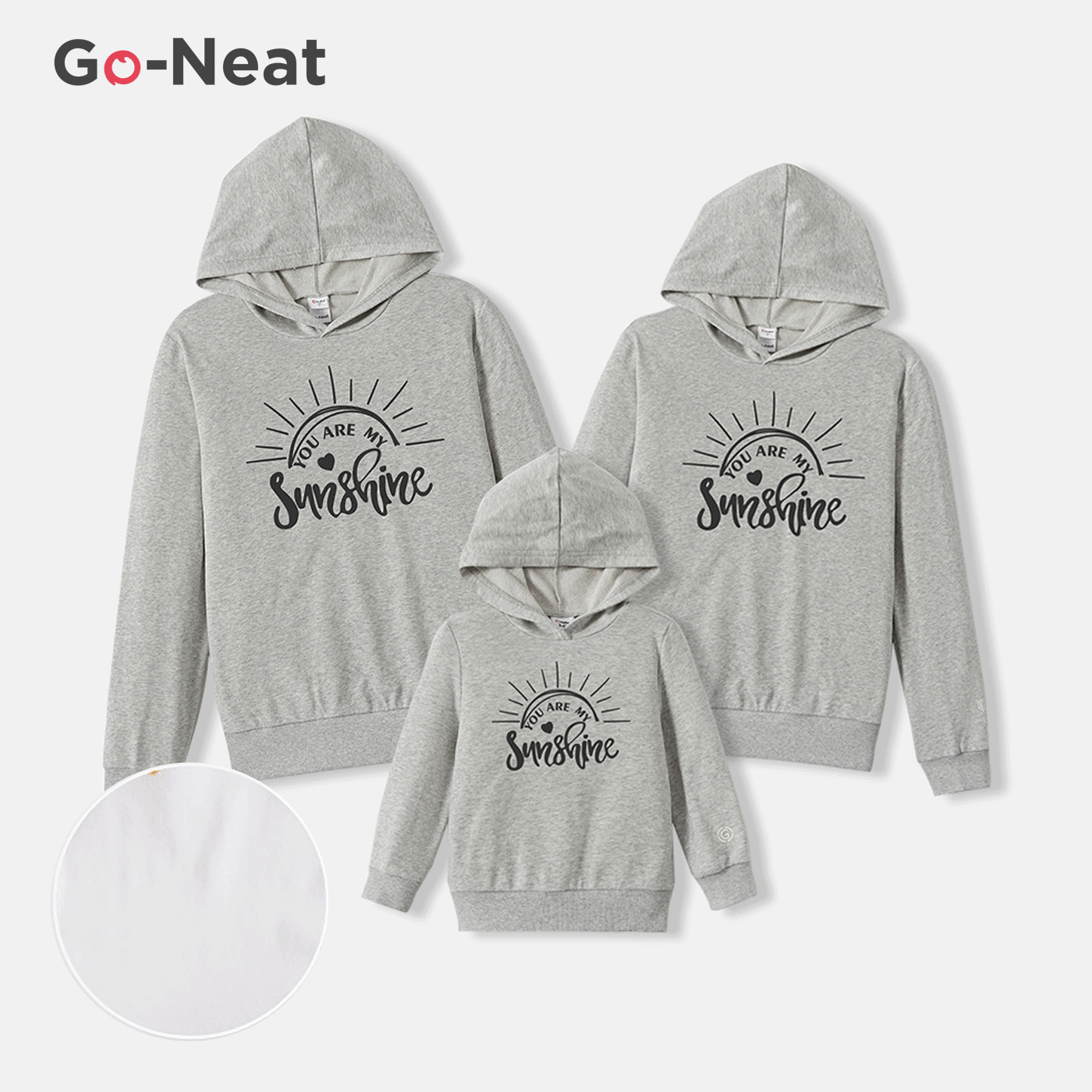 Go-Neat Water Repellent and Stain Resistant Family Matching Sun & Letter Print Grey Long-sleeve Hoodies Light Grey