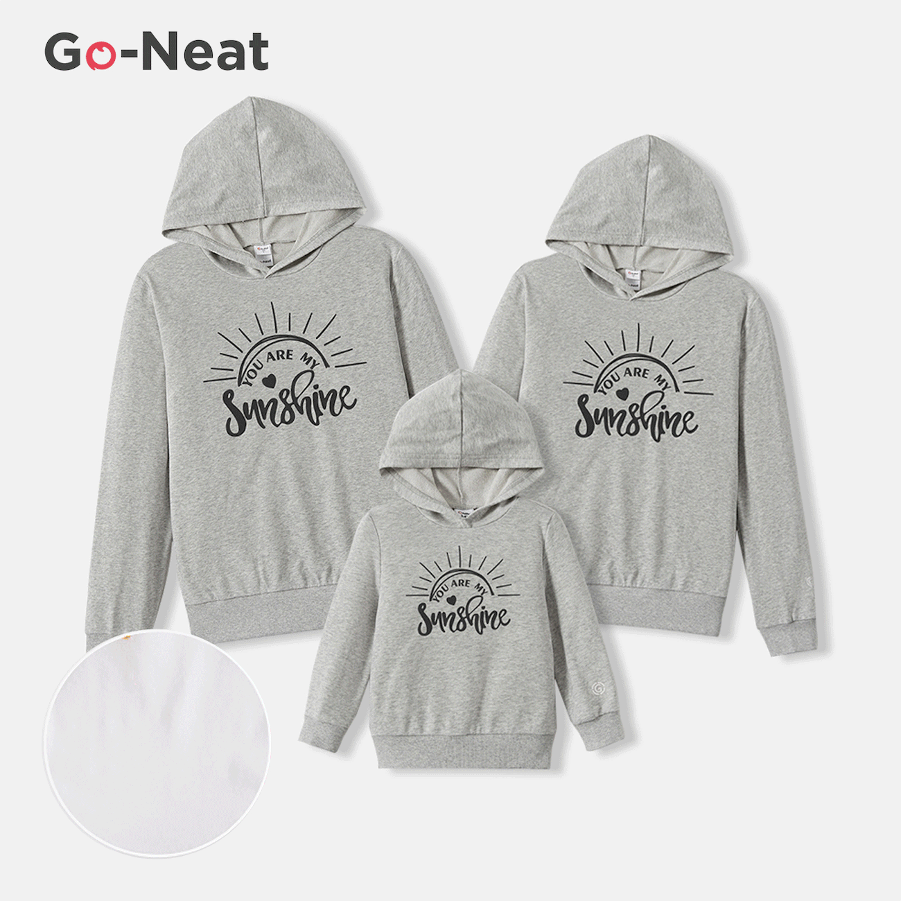 Go-Neat Water Repellent and Stain Resistant Family Matching Sun & Letter Print Grey Long-sleeve Hoodies Light Grey big image 1