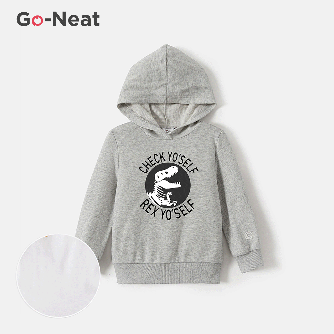 Go-Neat Water Repellent and Stain Resistant Sibling Matching Dinosaur & Letter Print Grey Long-sleeve Hoodies
