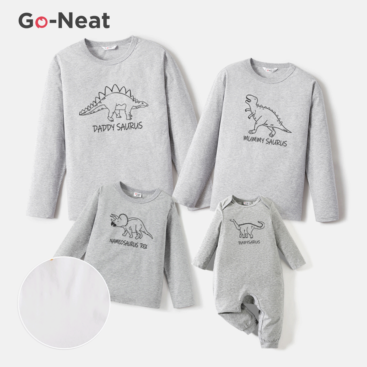 Go-Neat Water Repellent and Stain Resistant Family Matching Dinosaur & Letter Print Long-sleeve Tee