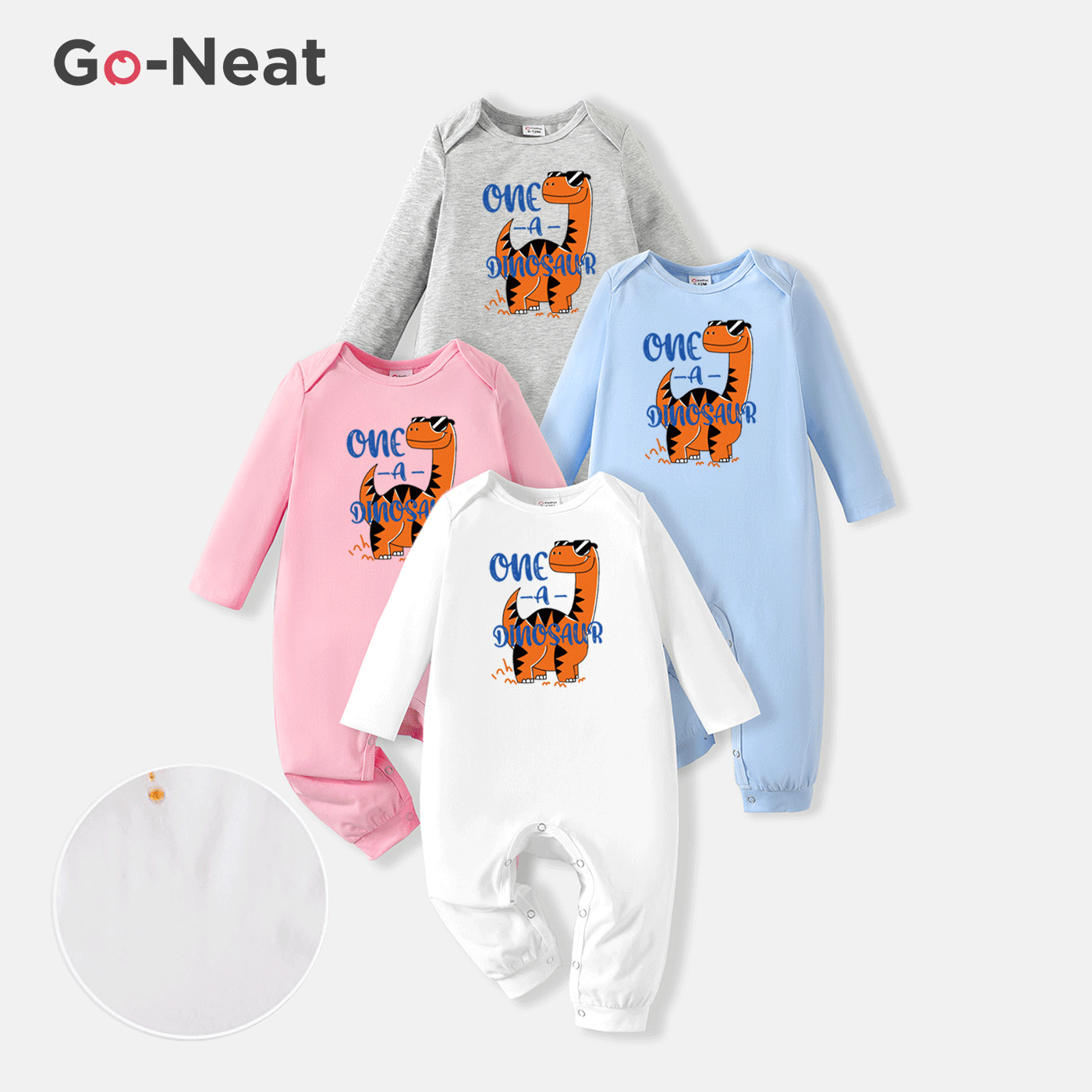 [0M-24M] Go-Neat Water Repellent and Stain Resistant Baby Boy/Girl Dinosaur & Letter Print Long-sleeve Jumpsuit