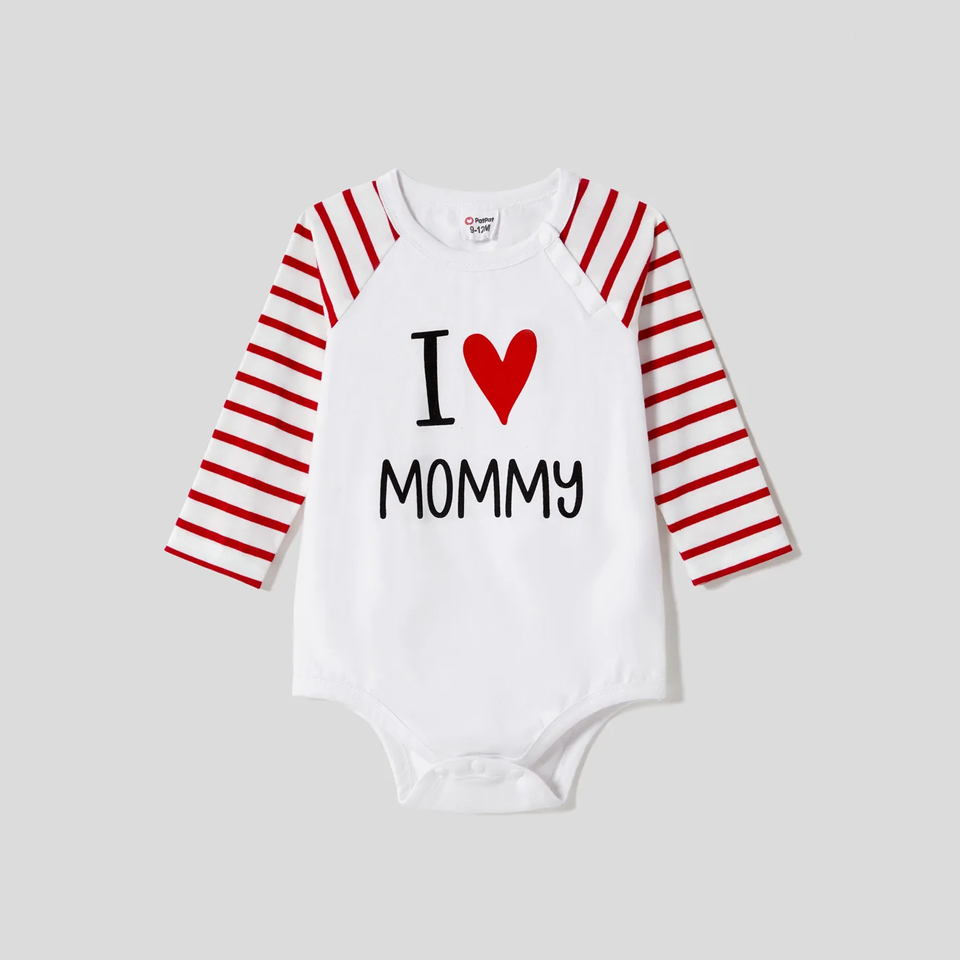 Mother's Day Family Matching 95% Cotton Letter Graphic Striped Raglan Sleeve T-shirts and Allover Red Heart Print Surplice Neck Ruffle-sleeve Belted Naia™ Dresses Sets  image 2