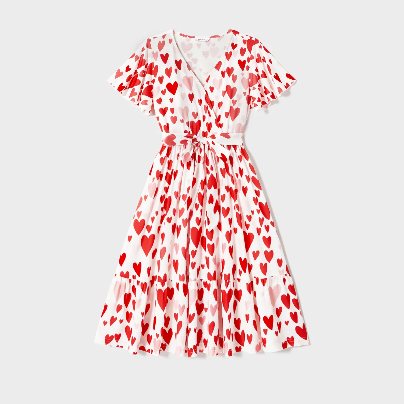 Mother's Day Family Matching 95% Cotton Letter Graphic Striped Raglan Sleeve T-shirts and Allover Red Heart Print Surplice Neck Ruffle-sleeve Belted Naia™ Dresses Sets  image 6