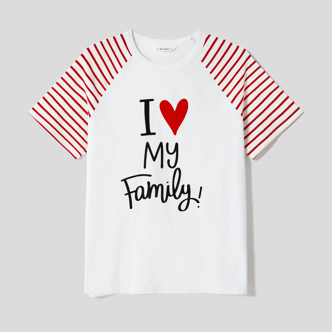 Mother's Day Family Matching 95% Cotton Letter Graphic Striped Raglan Sleeve T-shirts and Allover Red Heart Print Surplice Neck Ruffle-sleeve Belted Naia™ Dresses Sets REDWHITE big image 1