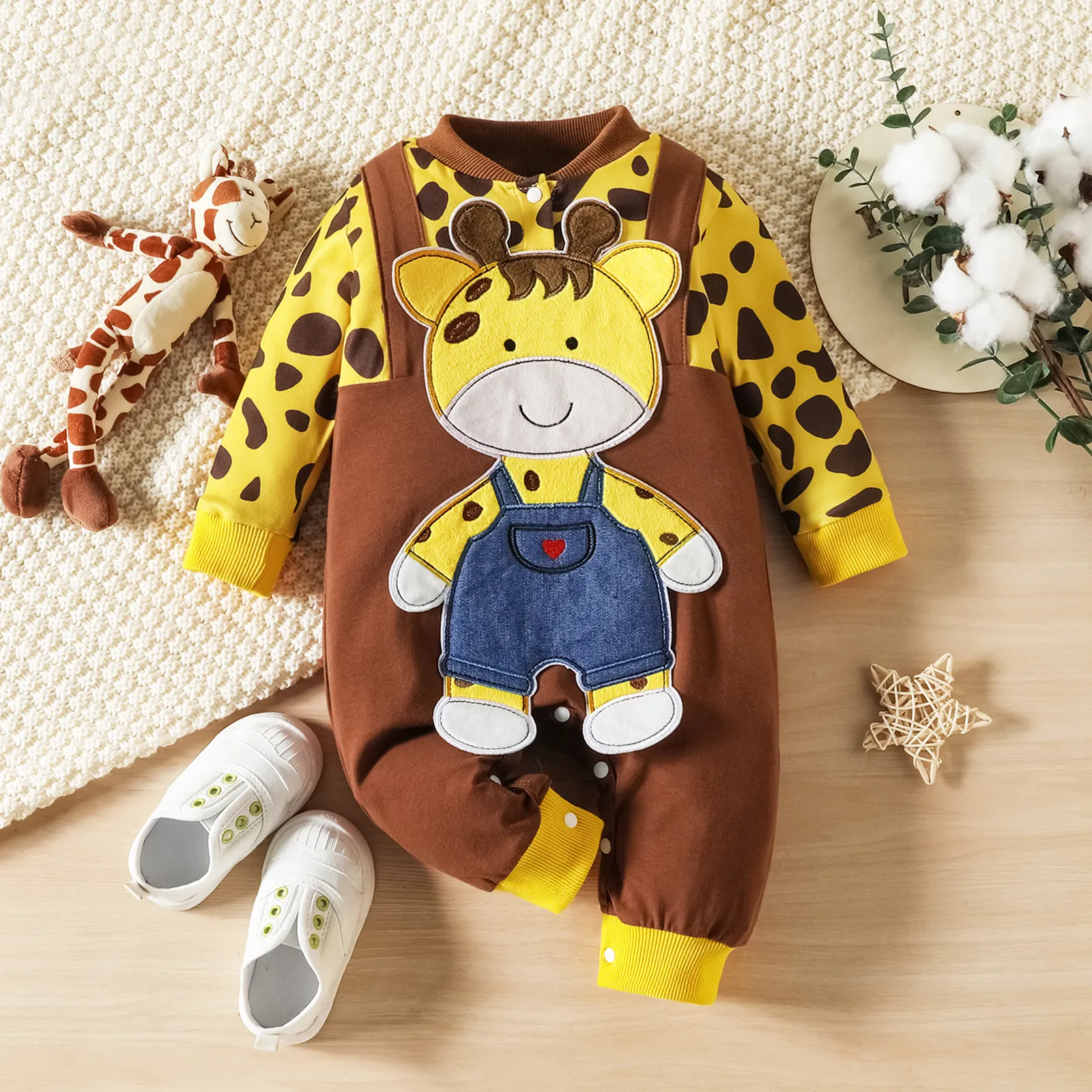 

Baby Boy/Girl 95% Cotton Long-sleeve Giraffe Design Spliced Jumpsuit