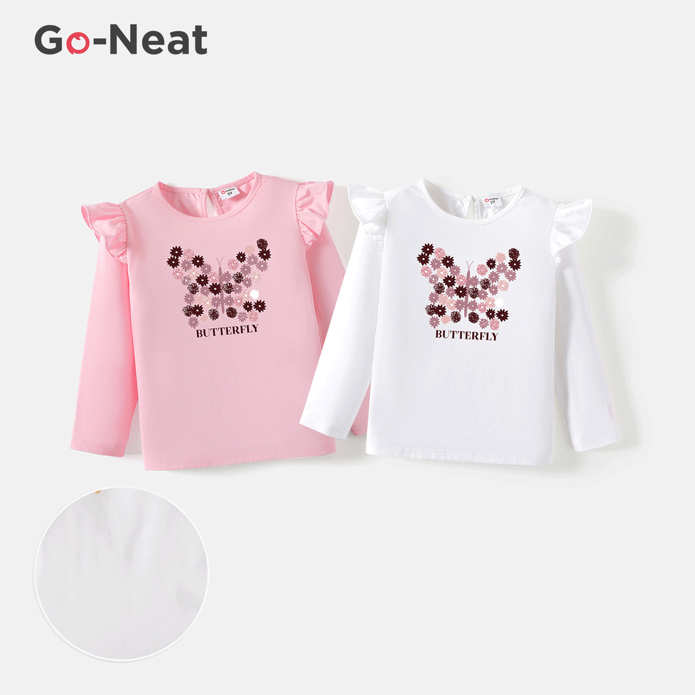 Go-Neat Fleckenbeständig Kleinkinder Mädchen Tierbild Langärmelig T-Shirts weiß big image 1