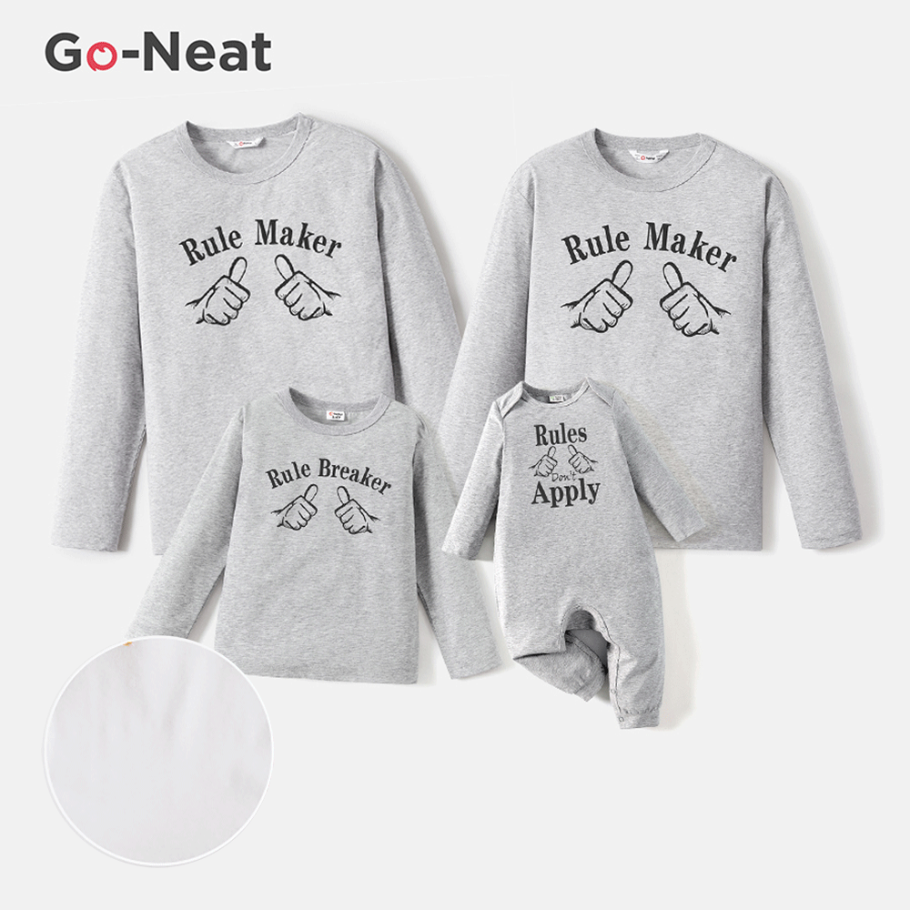 Go-Neat Water Repellent and Stain Resistant Family Matching Thumbs-up Gesture & Letter Print Long-sleeve Tee Light Grey big image 1
