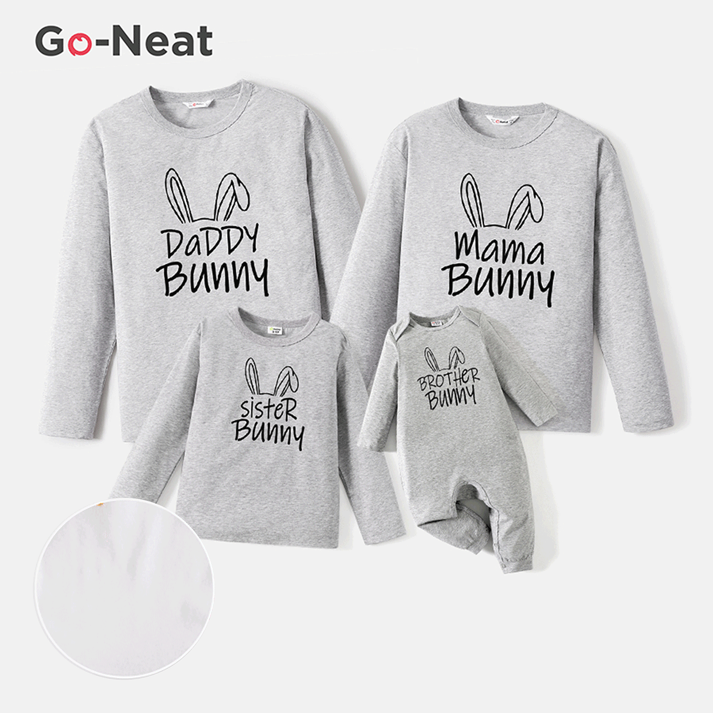 Go-Neat Water Repellent and Stain Resistant Family Matching Rabbit Ears & Letter Print Long-sleeve Tee