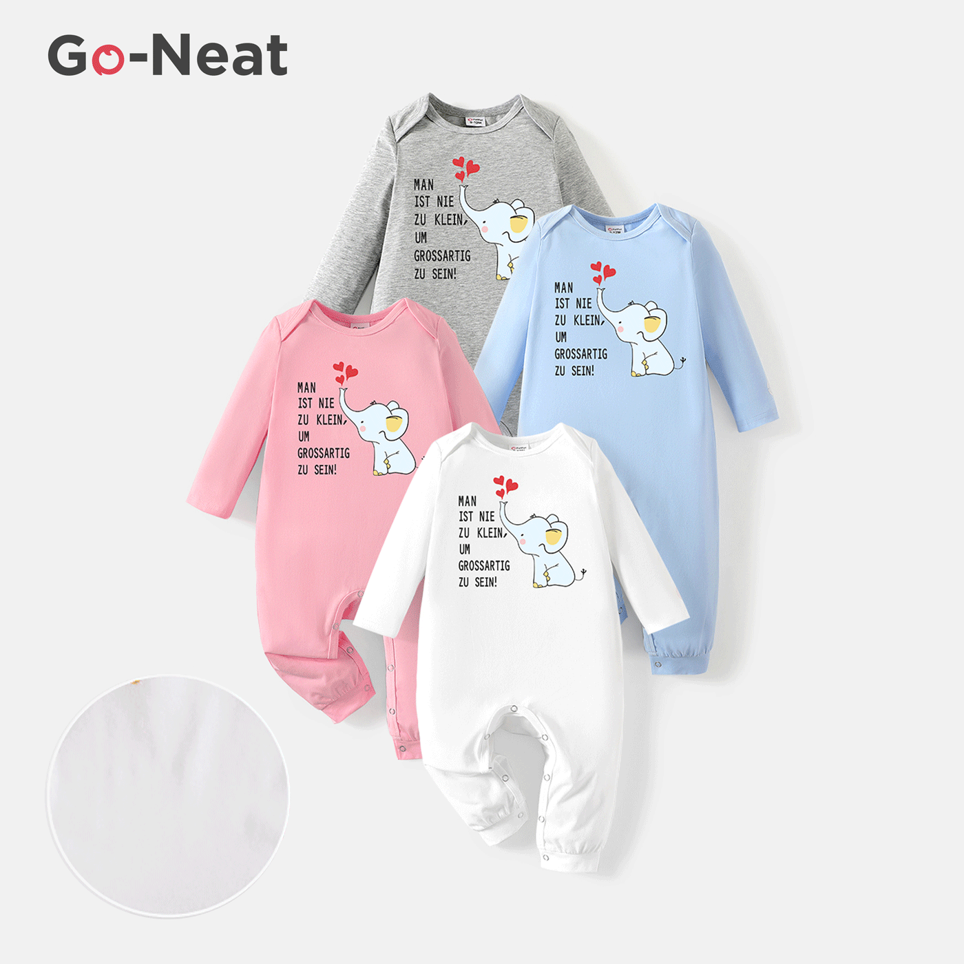 [0M-24M] Go-Neat Water Repellent and Stain Resistant Baby Boy/Girl Elephant & Letter Print Long-sleeve Jumpsuit