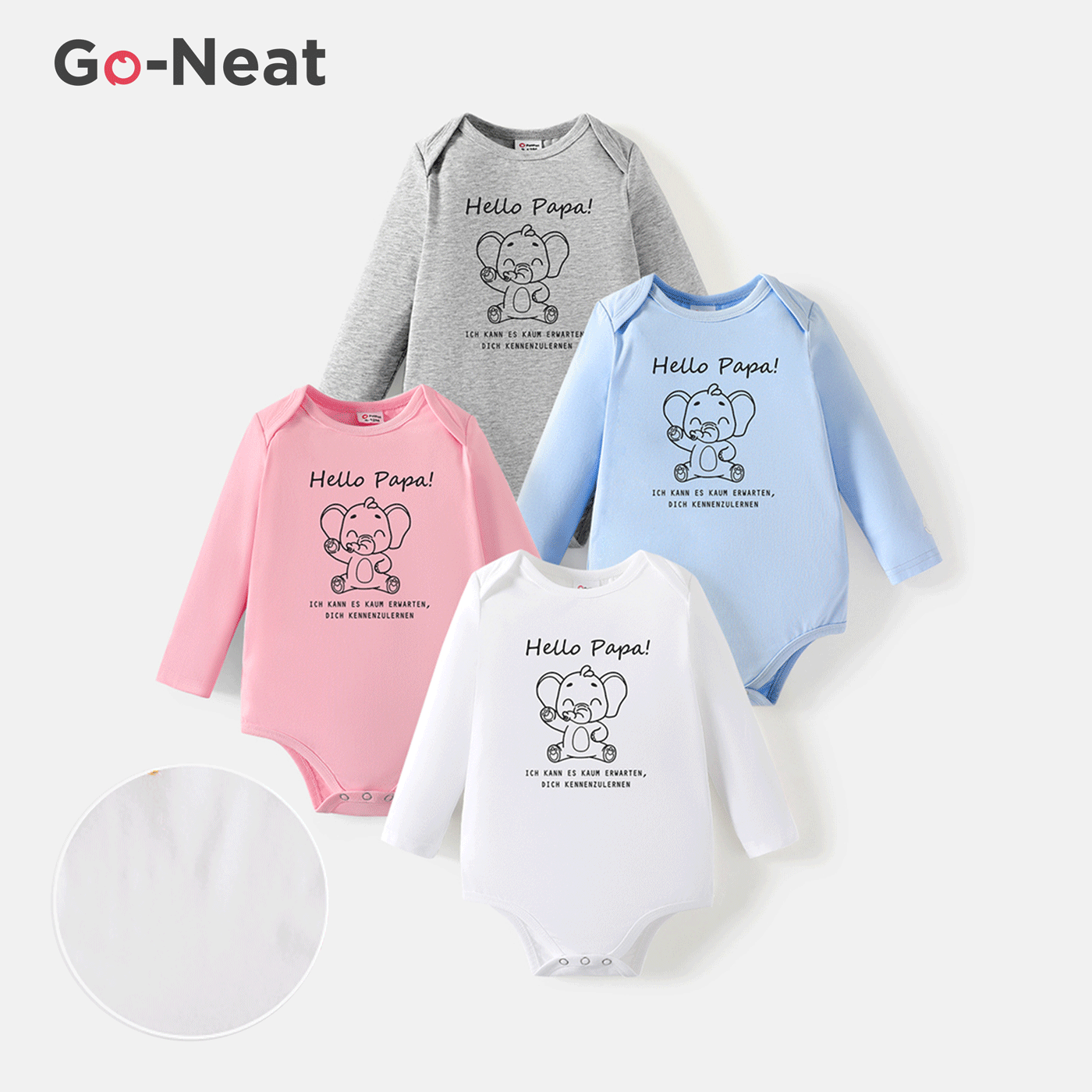 [0M-24M] Go-Neat Water Repellent and Stain Resistant Baby Boy/Girl Elephant Print Long-sleeve Romper