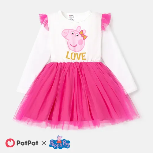 Peppa Pig Toddler Girl Mother's Day Mesh Splice Long-sleeve Cotton Dress