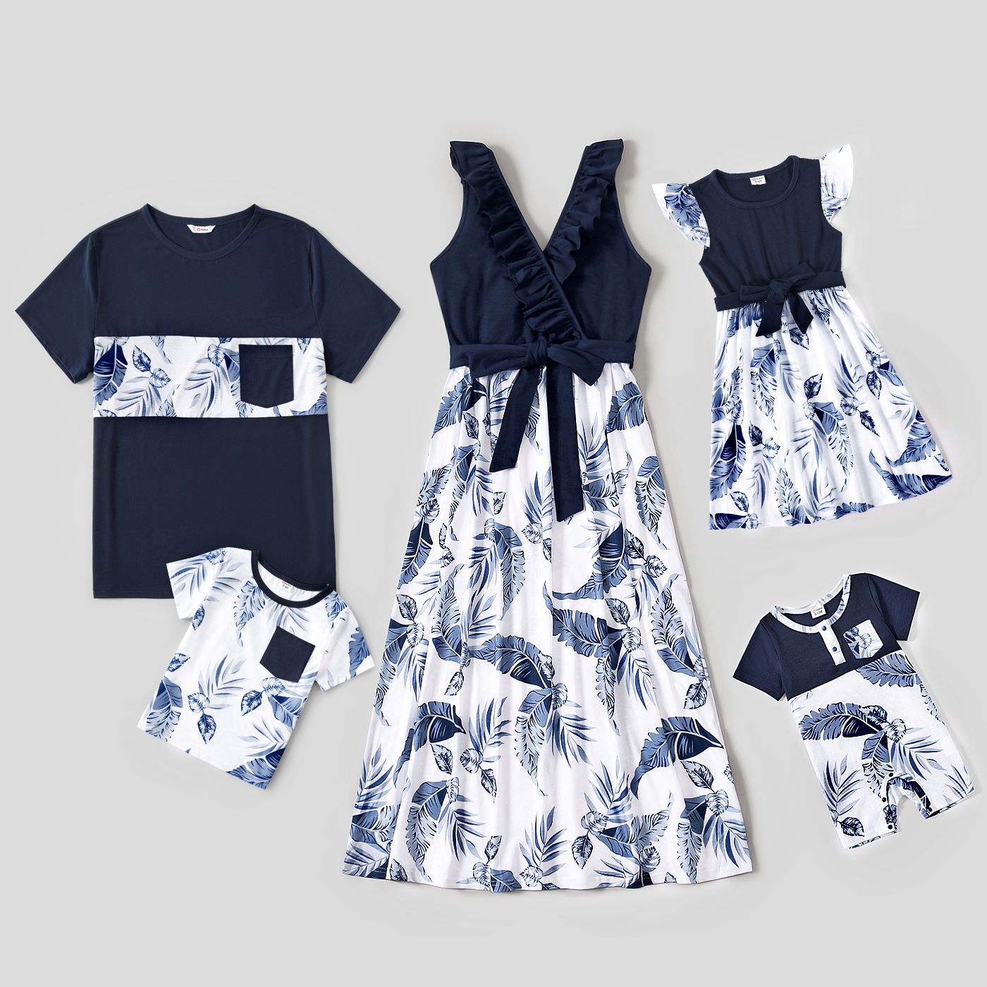 Family Matching Allover Print Naia Spliced Dresses and Short-sleeve T-shirts Sets