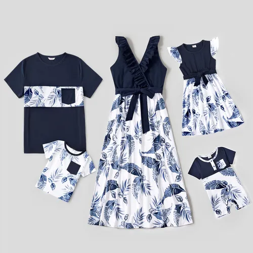 Family Matching Allover Print Naia™ Spliced Dresses and Short-sleeve T-shirts Sets