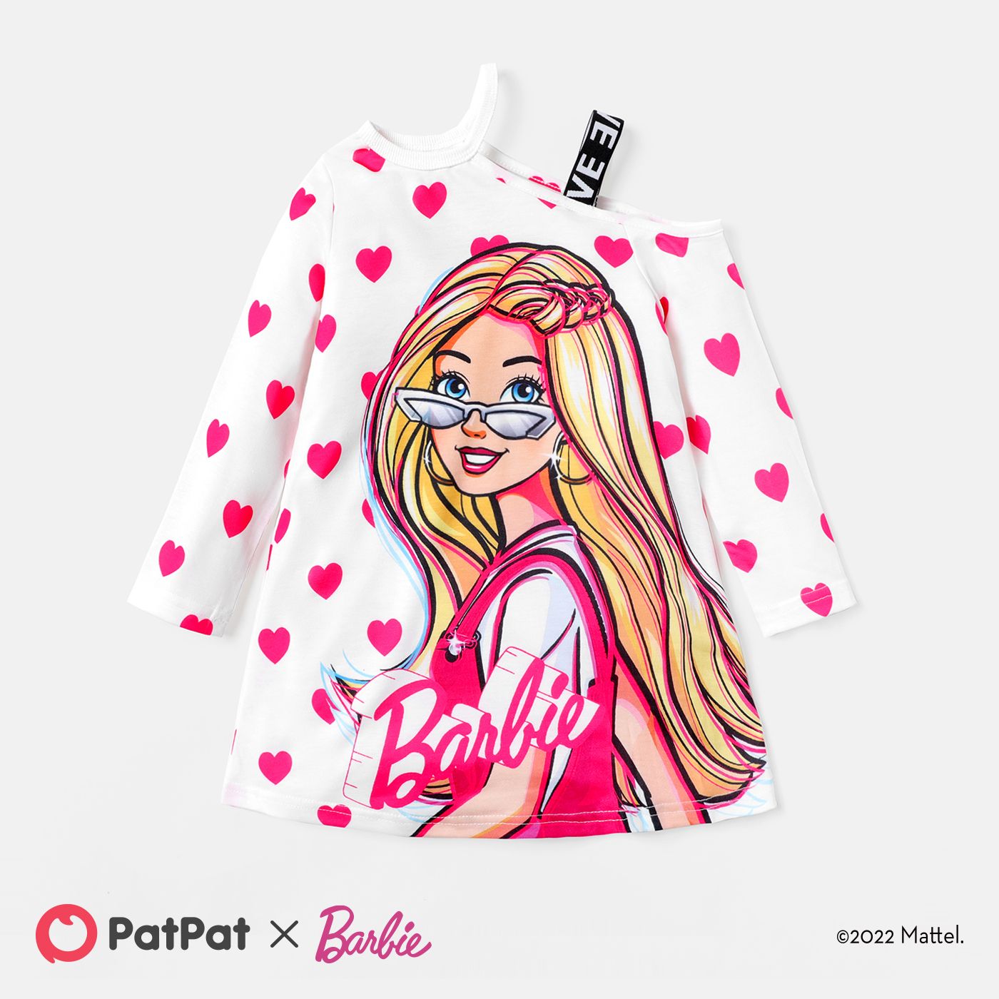 

Barbie Toddler Girl Mother's Day Heart Print One Shoulder Long-sleeve Dress