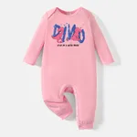 [0M-24M] Go-Neat Water Repellent and Stain Baby Boy/Girl Dinosaur & Letter Print Long-sleeve Jumpsuit Light Pink
