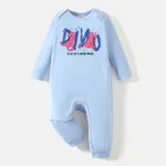 [0M-24M] Go-Neat Water Repellent and Stain Baby Boy/Girl Dinosaur & Letter Print Long-sleeve Jumpsuit Light Blue