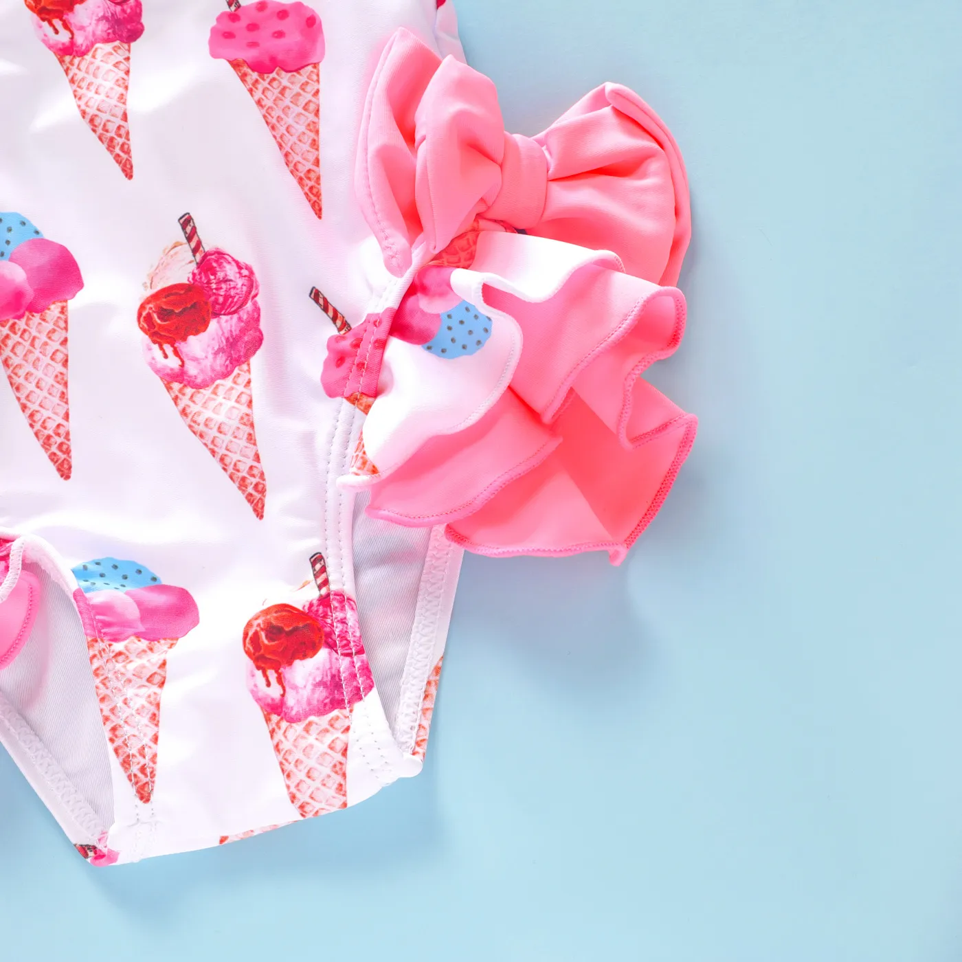 Baby Girl Allover Ice Cream Cone Print Ruffle Trim One-piece Swimsuit Pink image 5