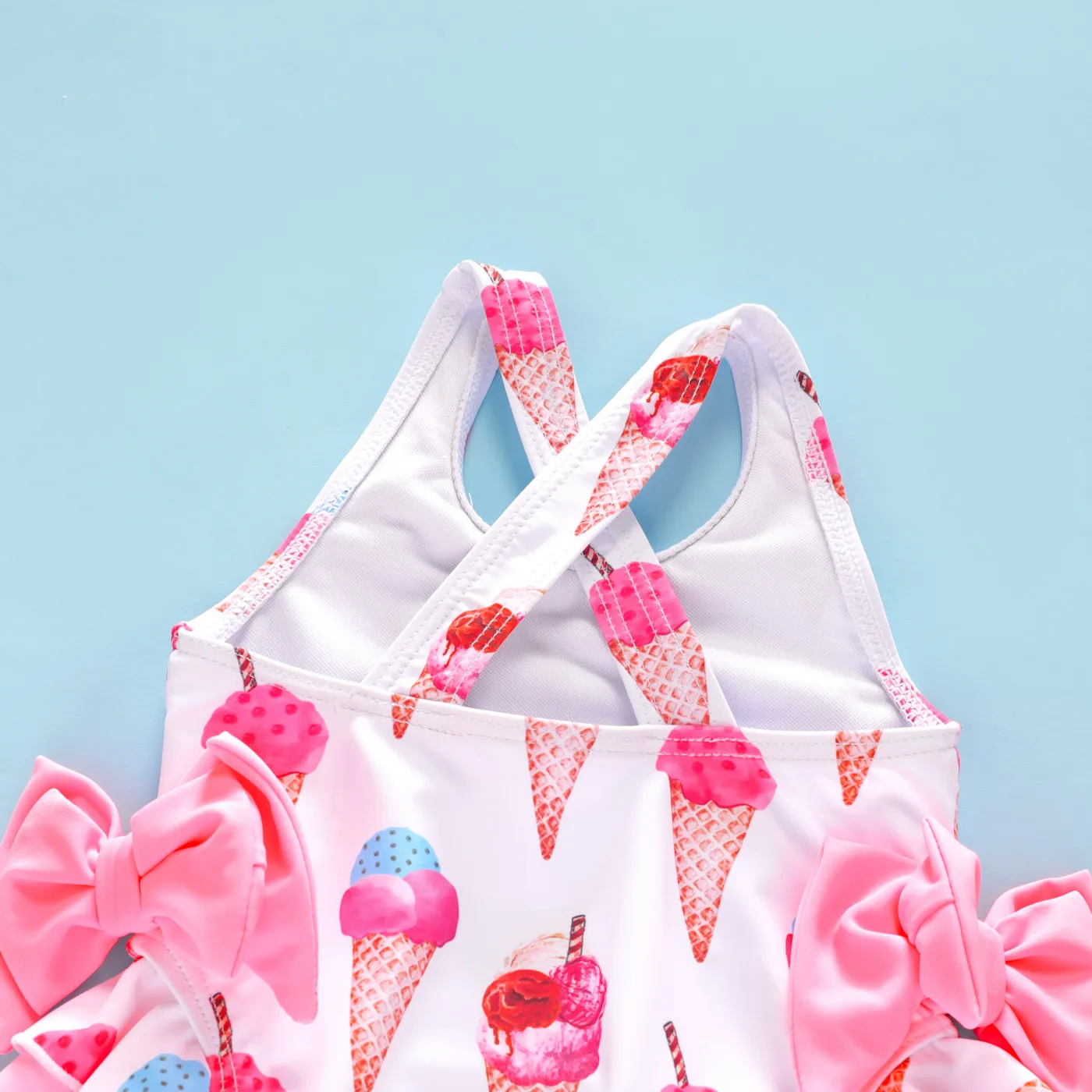 Baby Girl Allover Ice Cream Cone Print Ruffle Trim One-piece Swimsuit Pink image 3