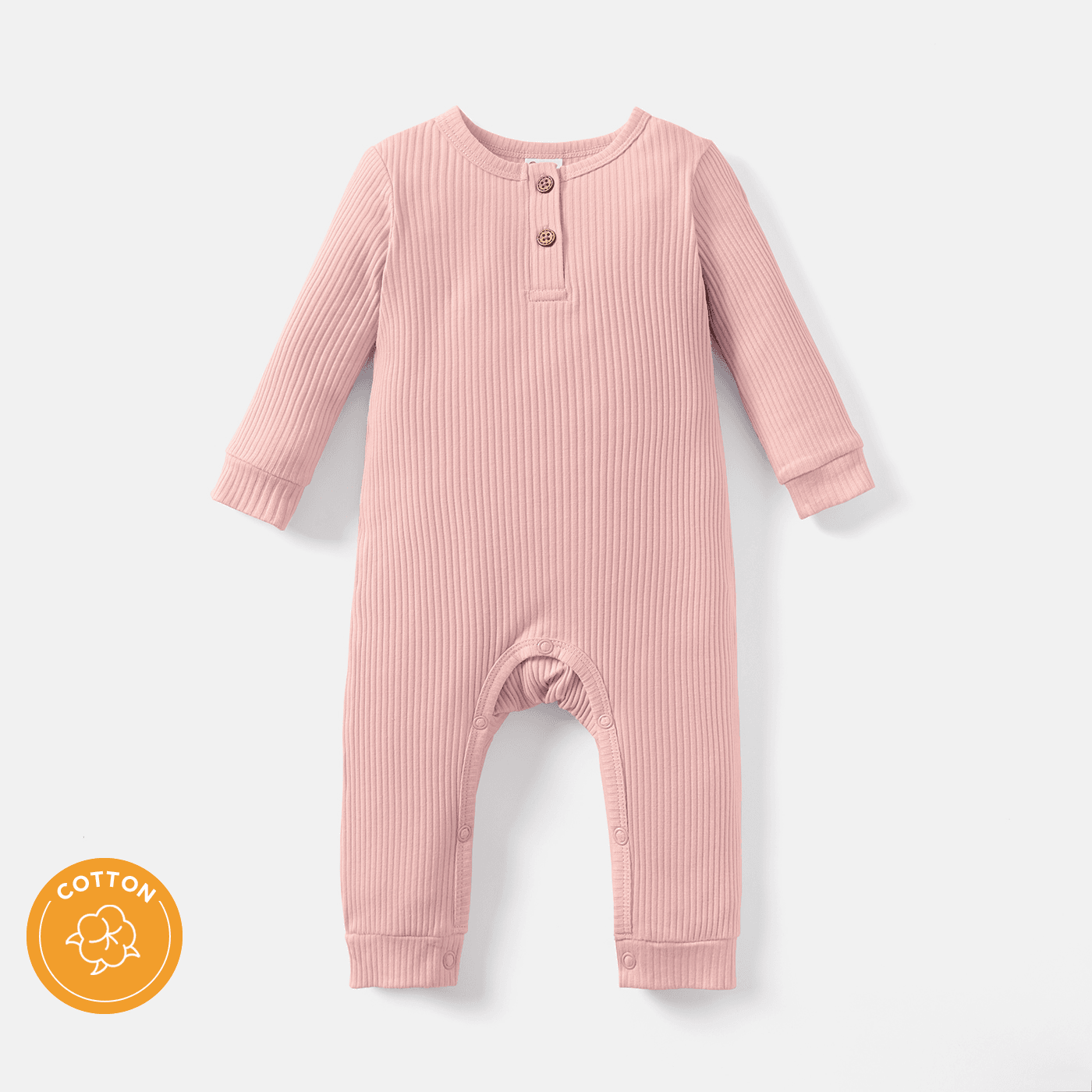 

Baby Girl/Boy Cotton Button Design Solid Color Ribbed Long-sleeve Jumpsuits