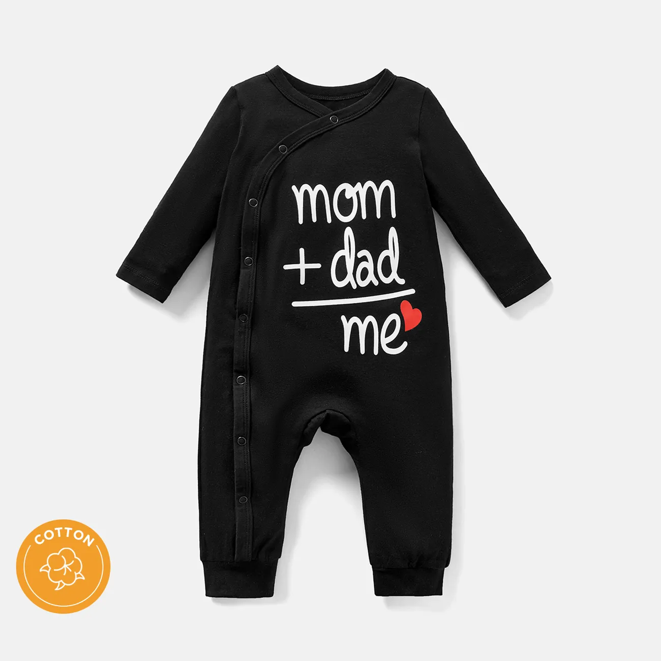 Macacão de manga comprida com design de botão de algodão para bebê menina/menino Preto big image 1