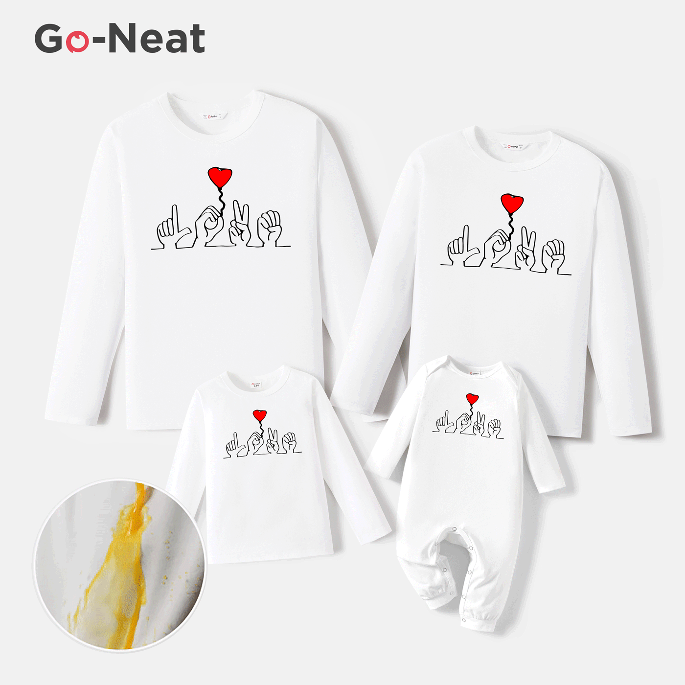 Go-Neat Water Repellent and Stain Family Matching Gesture & Heart Print Long-sleeve Tee
