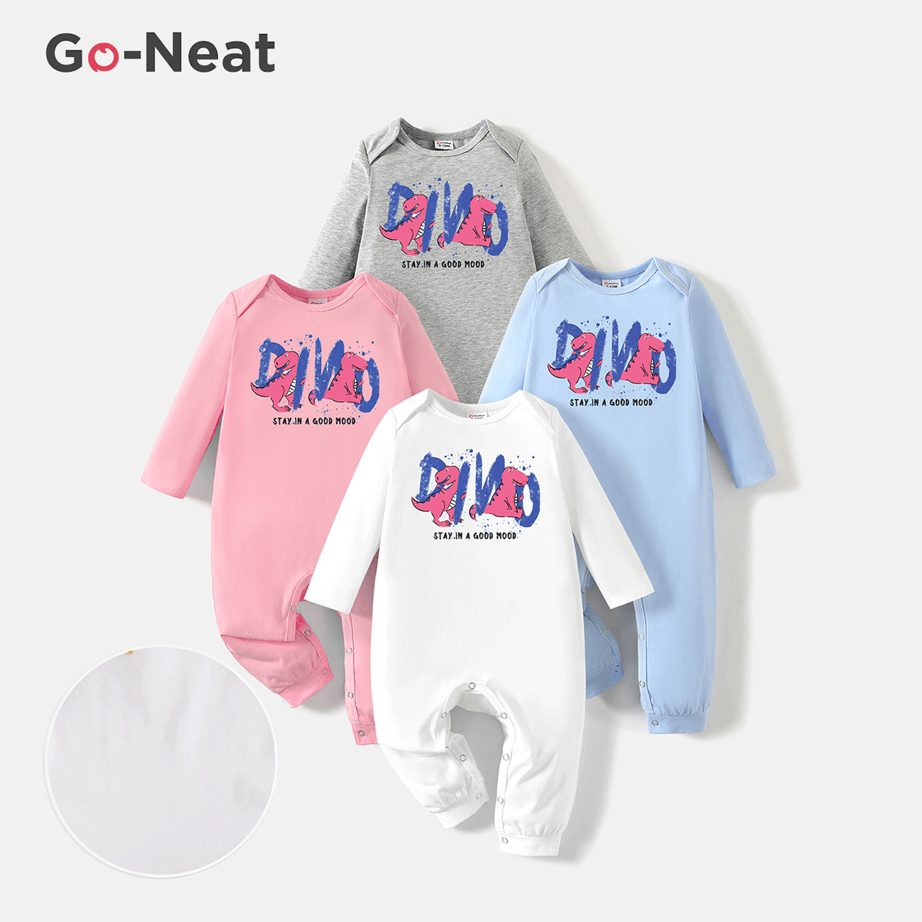 [0M-24M] Go-Neat Water Repellent and Stain Baby Boy/Girl Dinosaur & Letter Print Long-sleeve Jumpsuit Light Grey big image 1