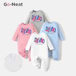 [0M-24M] Go-Neat Water Repellent and Stain Baby Boy/Girl Dinosaur & Letter Print Long-sleeve Jumpsuit Light Grey