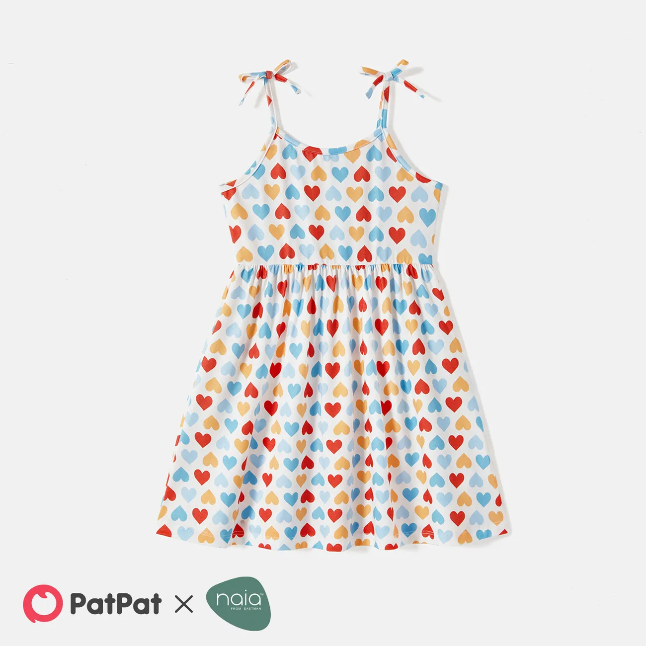 Toddler/Kid Girl Naia™ Colorful Heart Print Bowknot Design Slip Dress White big image 1