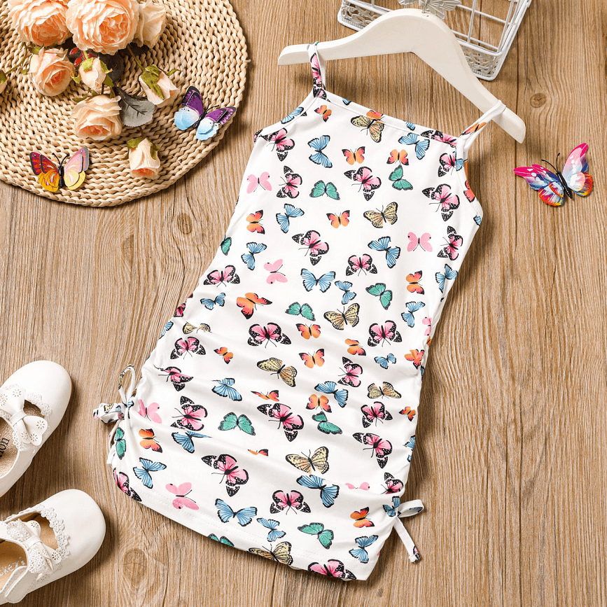 

Toddler Girl Sweet Butterfly Print Bowknot Design Slip Dress