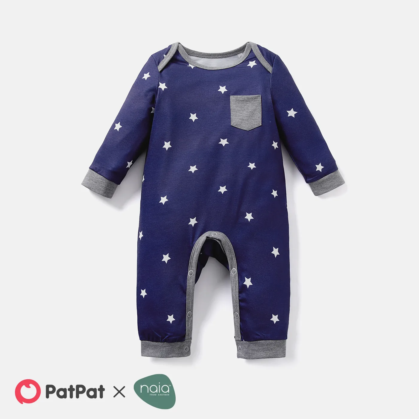 Naia Baby Boy Star Print/Polka dots /Stripe Long-sleeve Jumpsuits Dark Blue