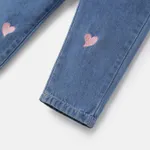 Toddler Girl Heart Embroidered Elasticized Cotton Denim Jeans  image 4