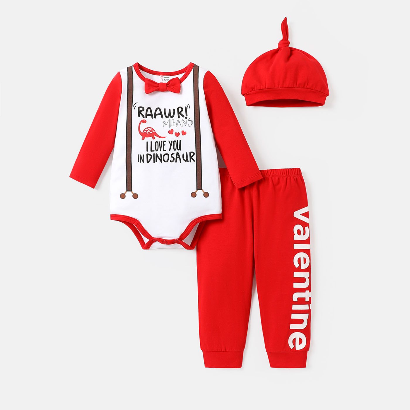 

Valentine's Day 3pcs Baby Boy Cotton Long-sleeve Letter Print Romper