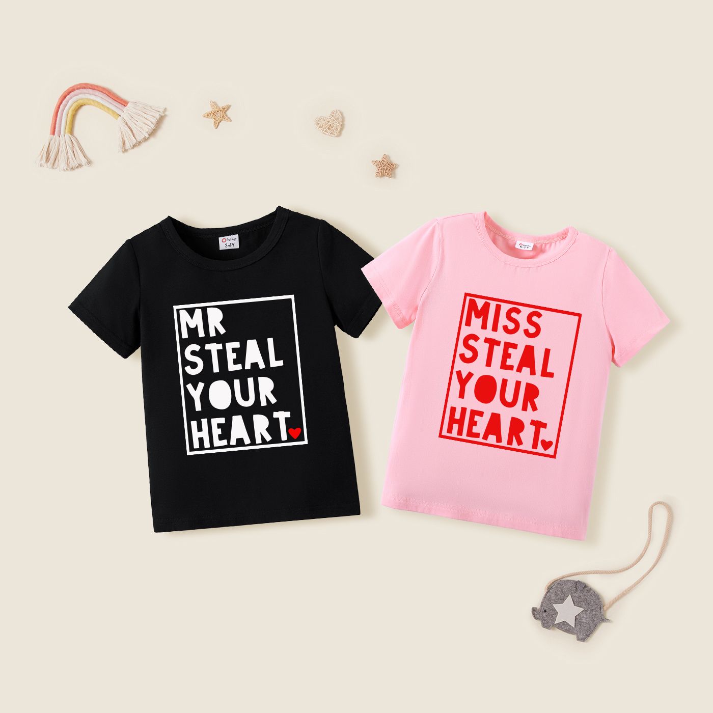

Valentine's Day Letter Print Cotton Short-sleeve Sibling Matching Tee