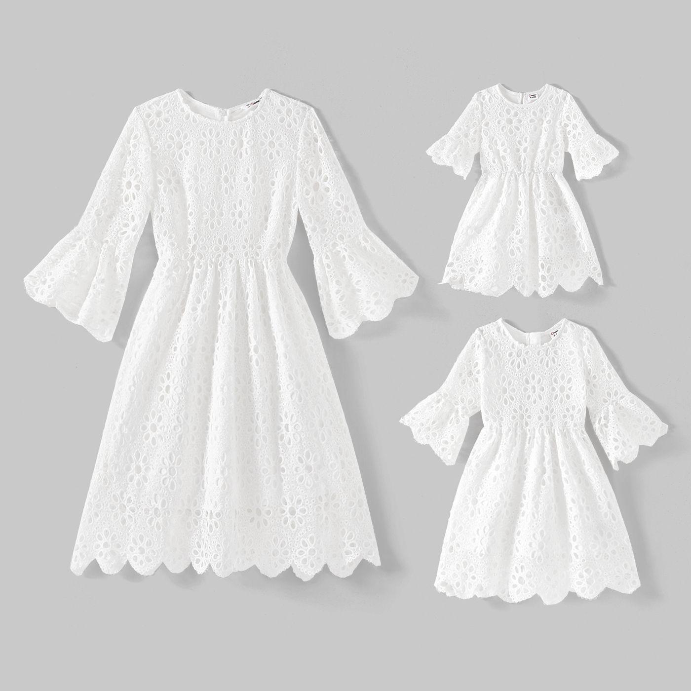 

Mommy and Me White Eyelet Embroidered Lace Long-sleeve Dress
