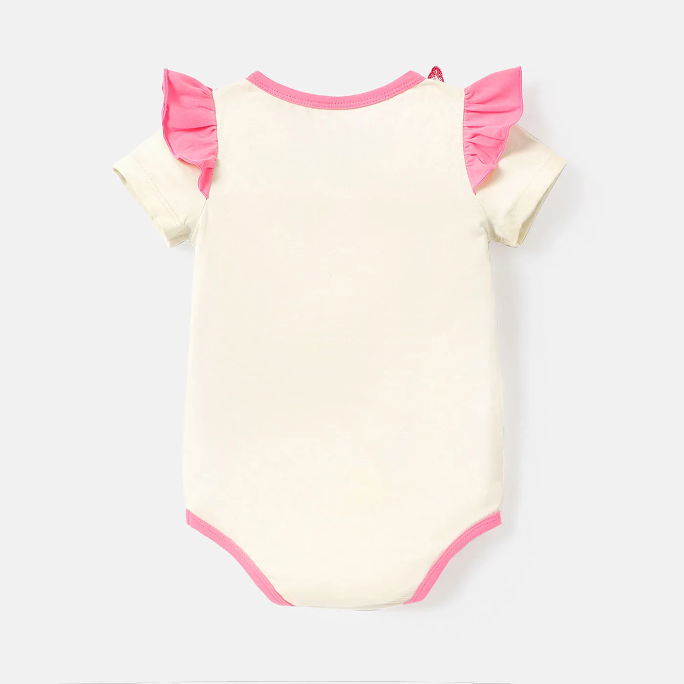 Baby Girl 100% Cotton Butterfly Embroidered Ruffled Short-sleeve Rompers Pink image 2