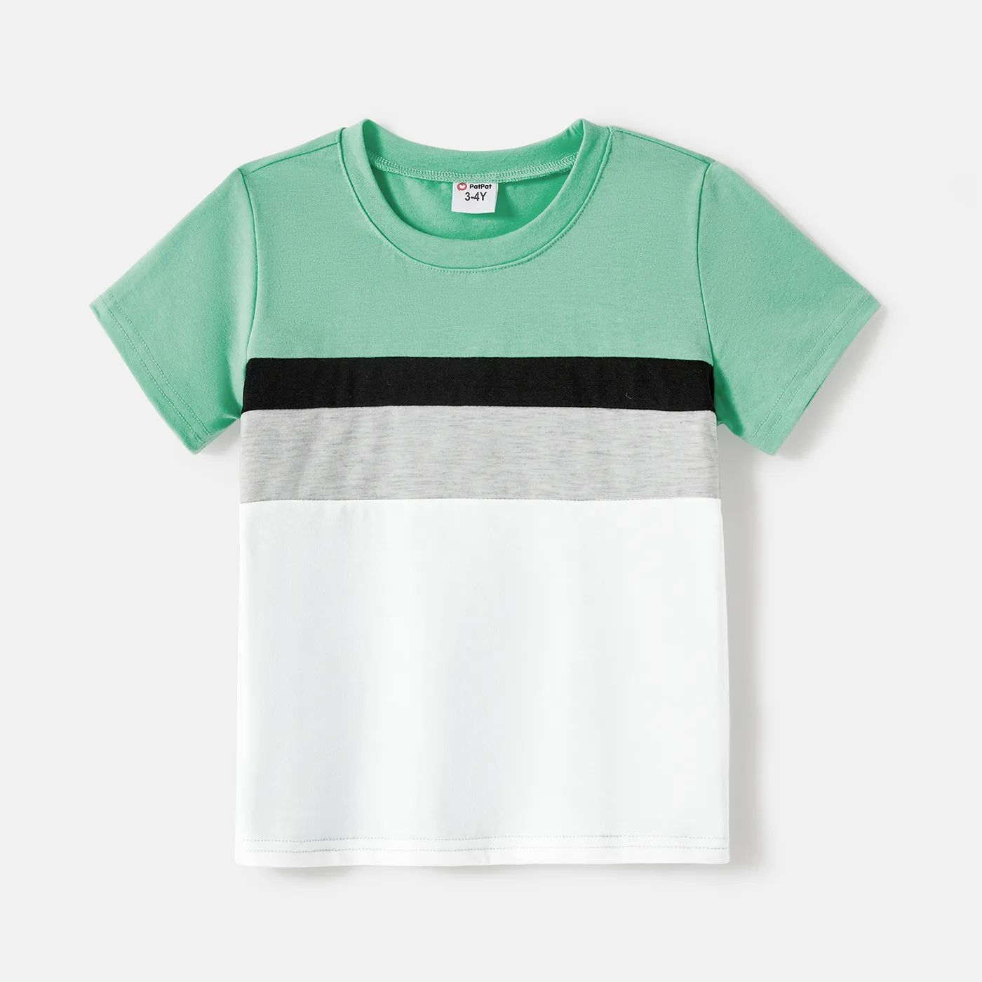 Family Matching Allover Geo Print Short-sleeve Belted Dresses and Colorblock T-shirts Sets  image 5