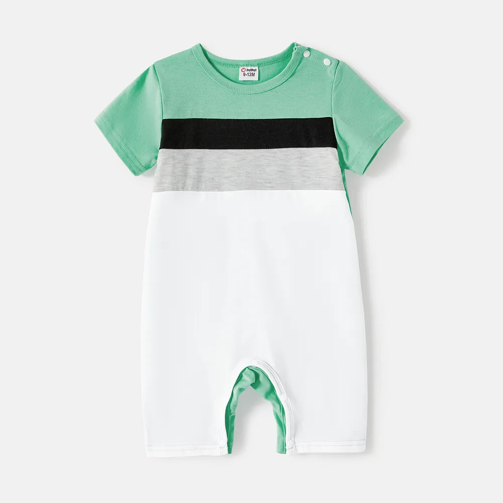 Family Matching Allover Geo Print Short-sleeve Belted Dresses and Colorblock T-shirts Sets  big image 1