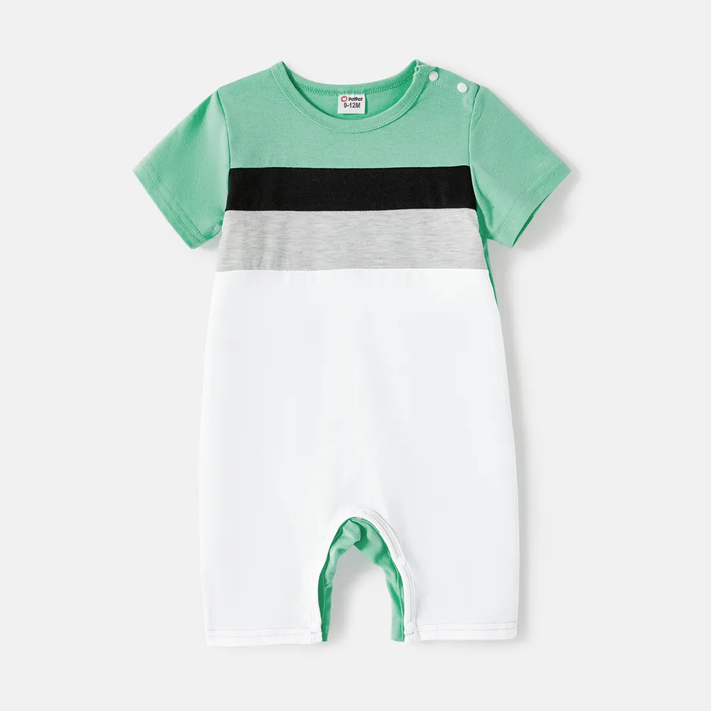 Family Matching Allover Geo Print Short-sleeve Belted Dresses and Colorblock T-shirts Sets big image 1