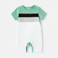 Family Matching Allover Geo Print Short-sleeve Belted Dresses and Colorblock T-shirts Sets  image 1