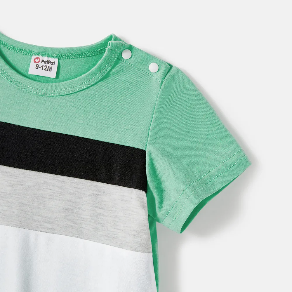 Family Matching Allover Geo Print Short-sleeve Belted Dresses and Colorblock T-shirts Sets big image 3