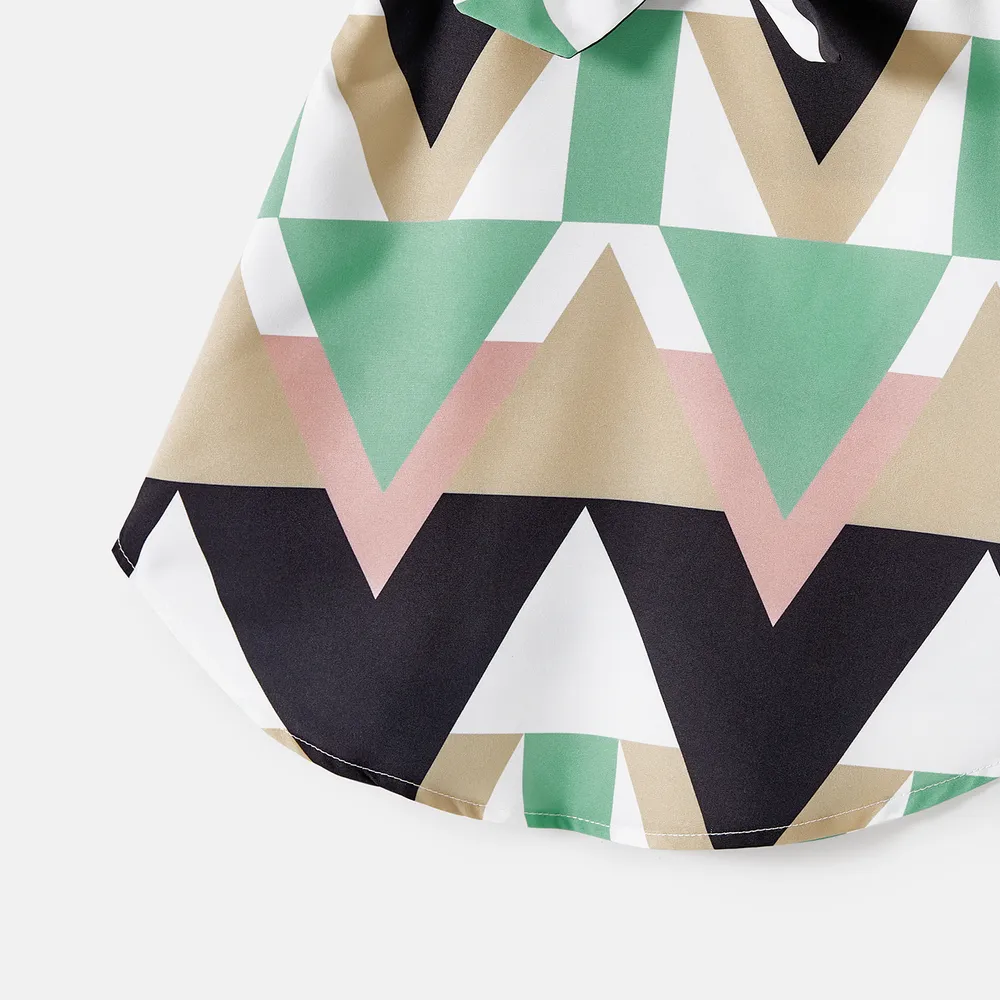 Family Matching Allover Geo Print Short-sleeve Belted Dresses and Colorblock T-shirts Sets big image 10