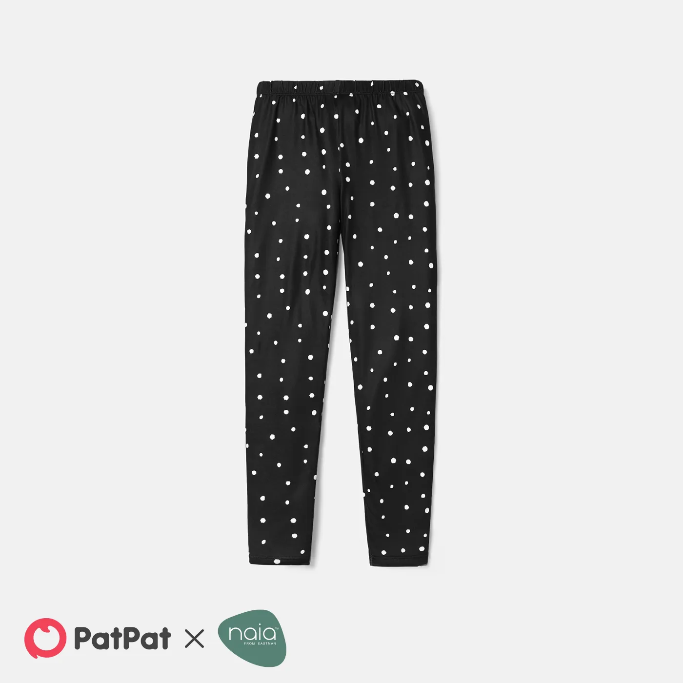 Eco-friendly RPET Fabric Toddler/Kid Girl Heart Print/Polka dots Elasticized Leggings Black image 2