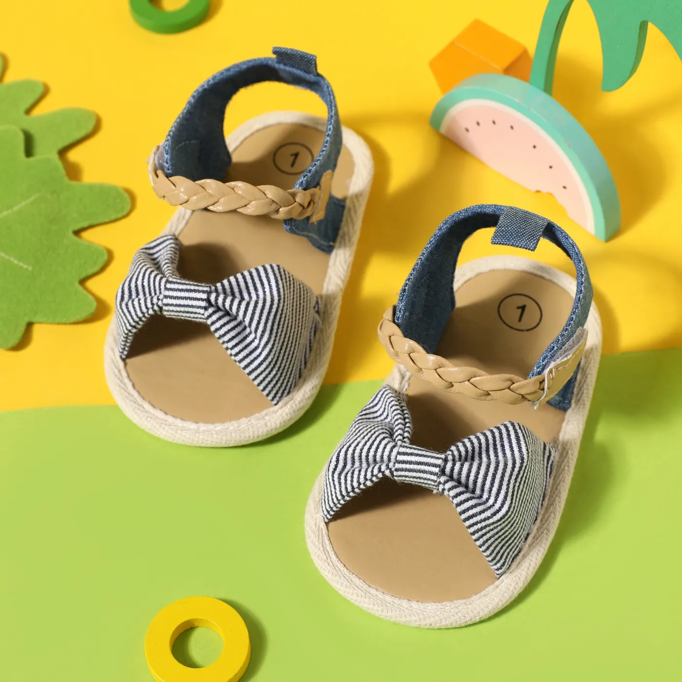 

Baby / Toddler Stripe Bow Vamp Braided Velcro Sandals