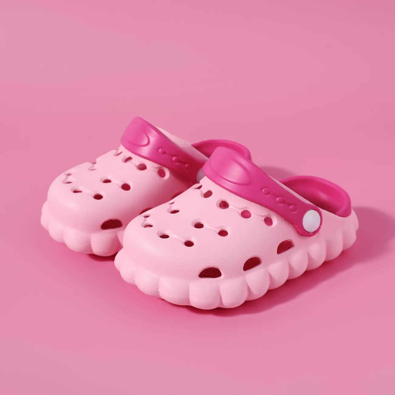 蹣跚學步/兒童兩色鏤空透氣木底鞋 粉色 big image 1