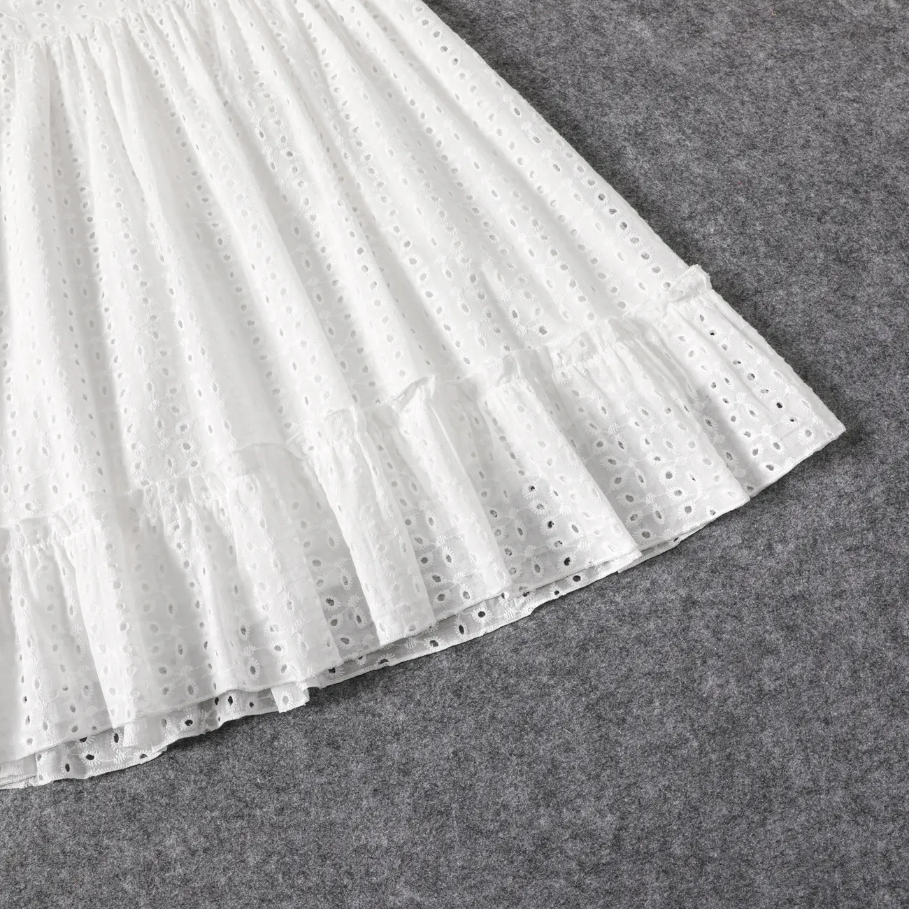 Mommy and Me 100% Cotton White Eyelet Embroidered Ruffle Trim Sleeveless Dresses White big image 1