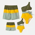 Family Matching Colorblock One Shoulder One-piece Swimsuit and Swim Trunks  image 2